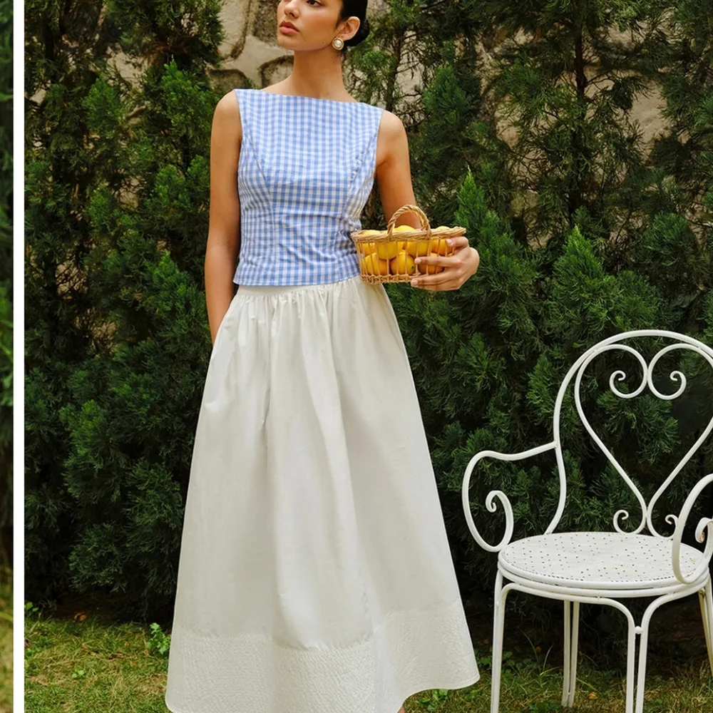 NWT Commense Checkerboard Bow Back Crop Top Size Large - Picture 3 of 14